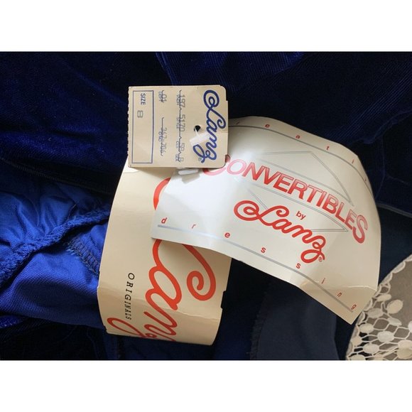 NWT Vintage 80s LANZ Blue Velvet Dress Crochet Lace Collar Modest Cottagecore - Picture 10 of 10